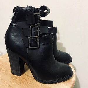 Black Heeled Boots with Ankle Straps